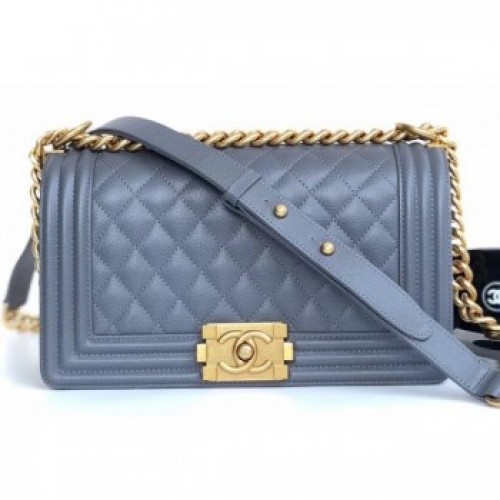 Chanel Caviar Leather Boy Flap Medium Bag Gray AQ03500