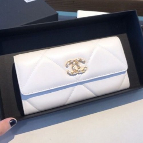 Chanel 19 Goatskin Long Flap Wallet AP0955 White 2019 Collection AQ04324 Chanel 19 Goatskin Long Flap Wallet AP0955 White 2019 Collection AQ04324