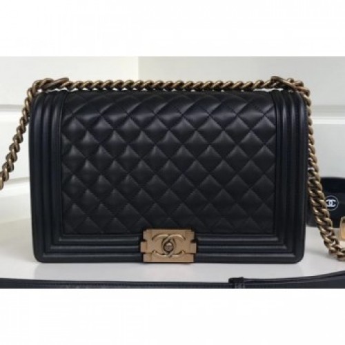 Chanel Lambskin Boy Flap Medium Bag Black/Gold AQ02443 Chanel Lambskin Boy Flap Medium Bag Black/Gold AQ02443