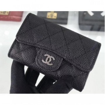 Chanel Grained Leather Classic Flap Card Holder A80799 Black/Silver AQ03541 Chanel Grained Leather Classic Flap Card Holder A80799 Black/Silver AQ03541