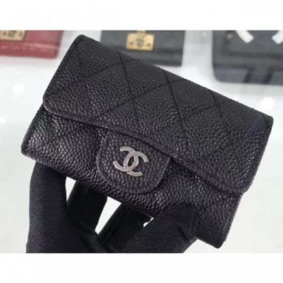 Chanel Grained Leather Classic Flap Card Holder A80799 Black/Silver AQ03541 Chanel Grained Leather Classic Flap Card Holder A80799 Black/Silver AQ03541