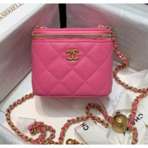 Chanel Lambskin Small Classic Box with Chain And Gold Metal Ball AP1447 Rosy 2020 Collection AQ03521 Chanel Lambskin Small Classic Box with Chain And Gold Metal Ball AP1447 Rosy 2020 Collection AQ03521