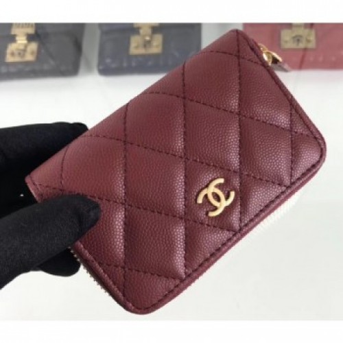 Chanel Caviar Leather Classic Zipped Card Holder A69271 Burgundy AQ00532
