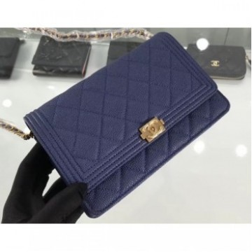 Chanel Grained Leather Boy Wallet On Chain WOC Bag A80287 Navy Blue/Gold AQ04291 Chanel Grained Leather Boy Wallet On Chain WOC Bag A80287 Navy Blue/Gold AQ04291