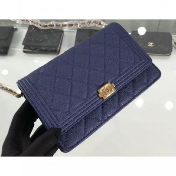 Chanel Grained Leather Boy Wallet On Chain WOC Bag A80287 Navy Blue/Gold AQ04291 Chanel Grained Leather Boy Wallet On Chain WOC Bag A80287 Navy Blue/Gold AQ04291