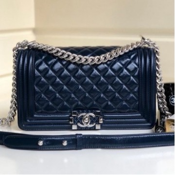 Chanel Vintage Quilted Leather Medium 25cm Boy Flap Bag Blue 2019 Collection AQ03894