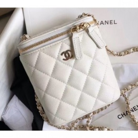Chanel Mini Vanity with Classic Chain Bag AP1466 Caviar Leather White 2020 AQ01381 Chanel Mini Vanity with Classic Chain Bag AP1466 Caviar Leather White 2020 AQ01381