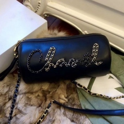 Chanel Calfskin Barrel Clutch/Crossbodody Bag AS1531 Black 2019 Collection AQ04124 Chanel Calfskin Barrel Clutch/Crossbodody Bag AS1531 Black 2019 Collection AQ04124