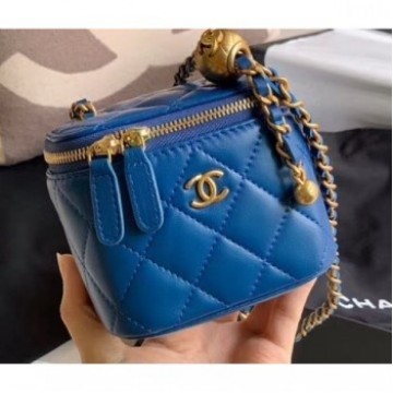 Chanel Pearl on Chain Small Classic Box with Chain Bag AP1447 Blue 2020 AQ03937 Chanel Pearl on Chain Small Classic Box with Chain Bag AP1447 Blue 2020 AQ03937