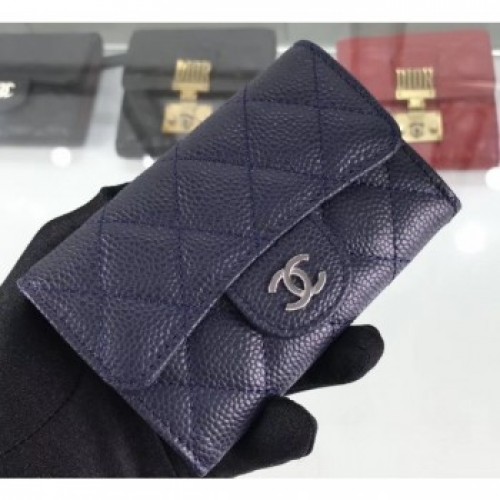 Chanel Grained Leather Classic Flap Card Holder A80799 Navy Blue/Silver AQ02671 Chanel Grained Leather Classic Flap Card Holder A80799 Navy Blue/Silver AQ02671
