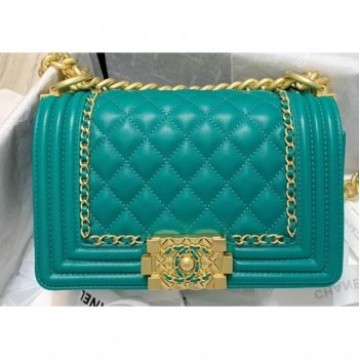 Chanel Boy Flap Small Bag with Chain Trim Turquoise Green Cruise 2020 AQ03813 Chanel Boy Flap Small Bag with Chain Trim Turquoise Green Cruise 2020 AQ03813