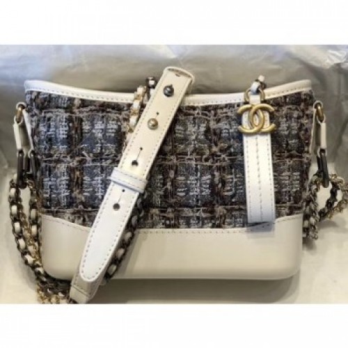 Chanel Tweed/Calfskin Gabrielle Small Hobo Bag A91810 White 2019 AQ01105