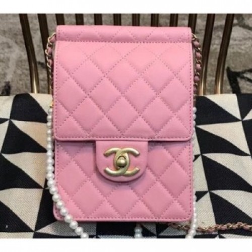 Chanel Lambskin with Pearls Mini Flap Bag AS0580 Pink 2019 AQ00986