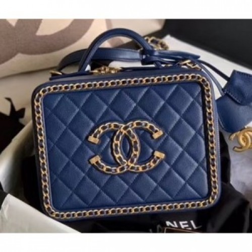 Chanel Chain CC Filigree Medium Vanity Case Bag A93343 Navy Blue 2020 AQ03008