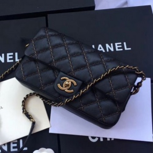Chanel Stitching Quilted Calfskin Medium Flap Bag Black 2019 Collection AQ01176 Chanel Stitching Quilted Calfskin Medium Flap Bag Black 2019 Collection AQ01176