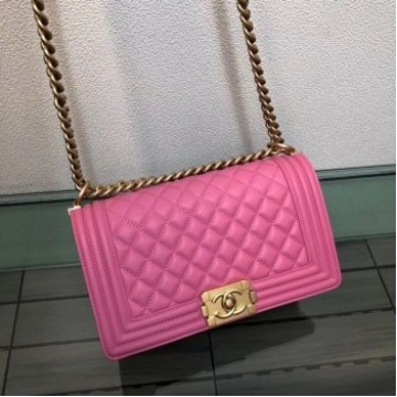Chanel Calfskin Leather Medium Le Boy Flap Bag 25cm Rosy/Gold Collection AQ01025