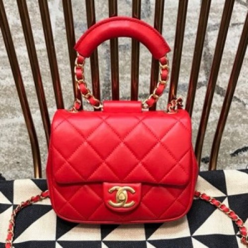 Chanel Quilted Lambskin Small Flap Bag with Ring Handle AS1357 Red 2020 Collection AQ02426