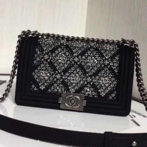 Chanel Wool Crystal Medium Boy Flap Bag A67086 Black 2019 Collection AQ02250 Chanel Wool Crystal Medium Boy Flap Bag A67086 Black 2019 Collection AQ02250