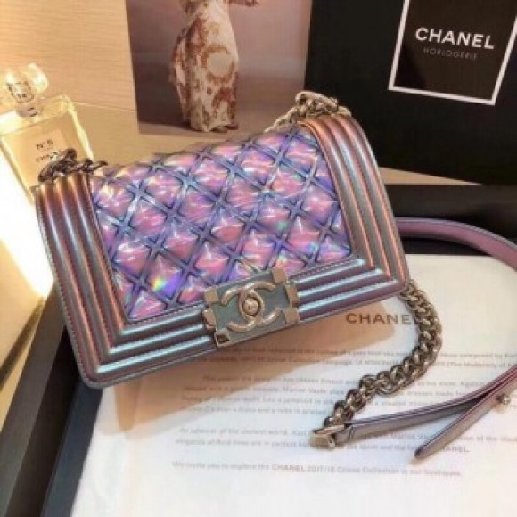 Chanel PVC/Iridescent Patent Small Boy Flap Bag Purple 2018 Collection AQ02332 Chanel PVC/Iridescent Patent Small Boy Flap Bag Purple 2018 Collection AQ02332
