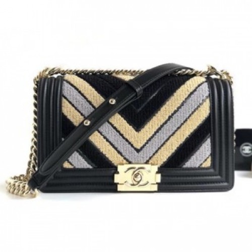 Chanel Chevron Embroidered Calfskin/Lurex Boy Small Flap Bag A67086 Black/Yellow/Blue 2019 AQ03397 Chanel Chevron Embroidered Calfskin/Lurex Boy Small Flap Bag A67086 Black/Yellow/Blue 2019 AQ03397