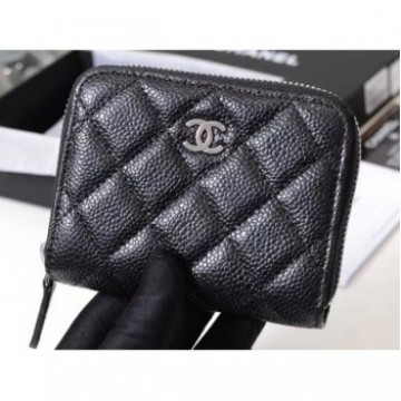 Chanel Classic Small Zipped Card Holder 60086 Grained Calfskin Black/Silver AQ00575 Chanel Classic Small Zipped Card Holder 60086 Grained Calfskin Black/Silver AQ00575