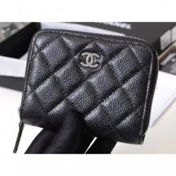 Chanel Classic Small Zipped Card Holder 60086 Grained Calfskin Black/Silver AQ00575 Chanel Classic Small Zipped Card Holder 60086 Grained Calfskin Black/Silver AQ00575