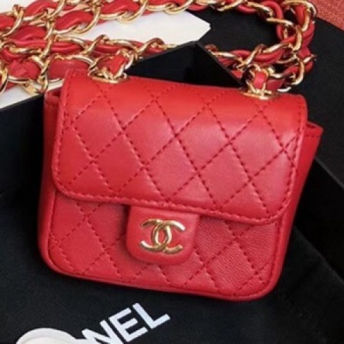Chanel Quilting Lambskin Super Mini Waist Bag Red 2019 Collection AQ03893 Chanel Quilting Lambskin Super Mini Waist Bag Red 2019 Collection AQ03893