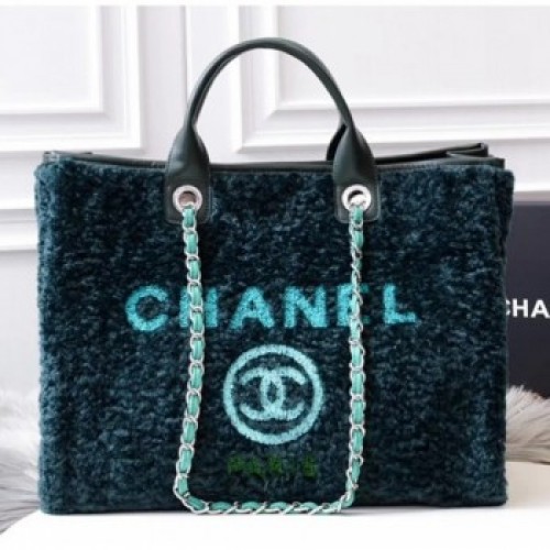 Chanel Shearling Deauville Large Shopping Bag Green 2019 AQ03977 Chanel Shearling Deauville Large Shopping Bag Green 2019 AQ03977