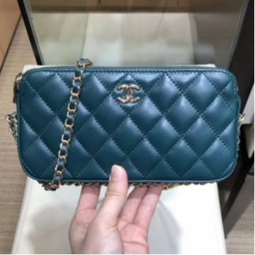 Chanel Quilted Lambskin Double Clutch with Chain AP0738 Blue 2019 Collection AQ01260 Chanel Quilted Lambskin Double Clutch with Chain AP0738 Blue 2019 Collection AQ01260