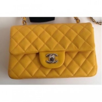 Chanel Caviar Leather Small Classic Flap Bag A1116 Yellow AQ02035 Chanel Caviar Leather Small Classic Flap Bag A1116 Yellow AQ02035