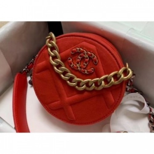 Chanel 19 Jersey Round Clutch with Chain Bag Red 2020 AQ01876