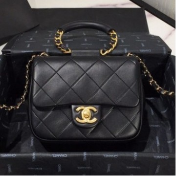 Chanel Quilted Lambskin Small Flap Bag with Ring Handle AS1357 Black 2020 Collection AQ04214 Chanel Quilted Lambskin Small Flap Bag with Ring Handle AS1357 Black 2020 Collection AQ04214