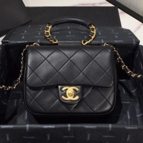Chanel Quilted Lambskin Small Flap Bag with Ring Handle AS1357 Black 2020 Collection AQ04214