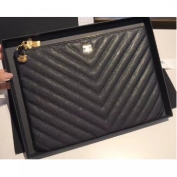 Chanel Caviar Leather Owl Charms Chevron Pouch Clutch Small Bag A82545 Black 2018 AQ00652