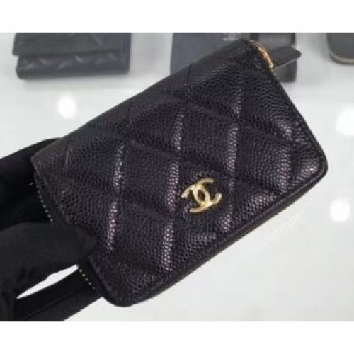 Chanel Grained Leather Classic Zipped Card Holder A69271 Black/Gold AQ02973