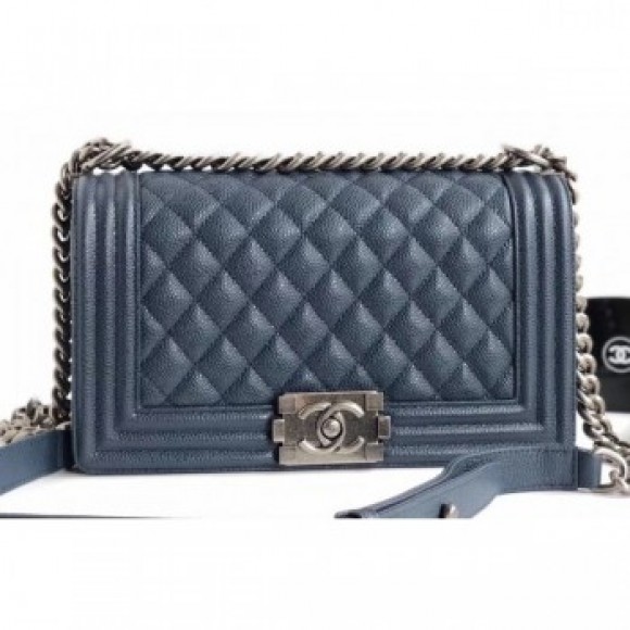 Chanel Caviar Leather Boy Flap Medium Bag Navy Blue AQ04295 Chanel Caviar Leather Boy Flap Medium Bag Navy Blue AQ04295