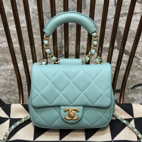 Chanel Quilted Lambskin Small Flap Bag with Ring Handle AS1357 Blue 2020 Collection AQ04375 Chanel Quilted Lambskin Small Flap Bag with Ring Handle AS1357 Blue 2020 Collection AQ04375