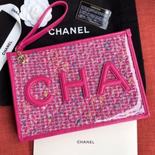 Chanel PVC and Tweed Large Pouch AP0360 Pink 2019 Collection AQ03790 Chanel PVC and Tweed Large Pouch AP0360 Pink 2019 Collection AQ03790