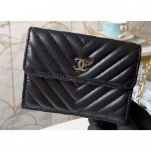 Chanel Chevron Small Flap Wallet 31581 Lambskin Black AQ01769