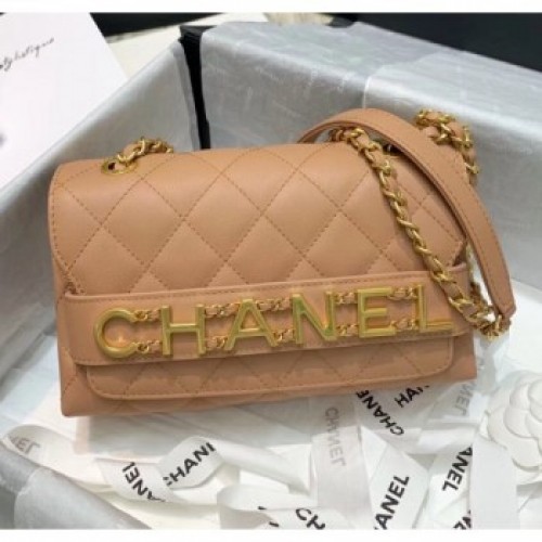 Chanel Calfskin Small Flap Bag With Logo Chain AS1490 Beige 2020 Collection AQ01752 Chanel Calfskin Small Flap Bag With Logo Chain AS1490 Beige 2020 Collection AQ01752