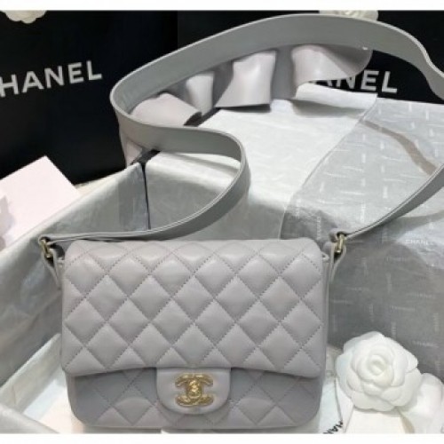Chanel Lambskin & Calfskin Flap Bag AS1737 Grey 2020 Collection AQ01265 Chanel Lambskin & Calfskin Flap Bag AS1737 Grey 2020 Collection AQ01265