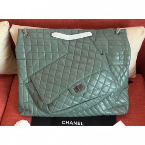 Chanel Crumpled Calfskin Patchwork Shopping Tote Bag Green 2019 AQ01690