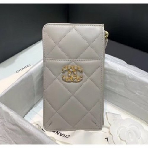 Chanel 19 Phone and Card Holder in Lambskin AP1182 Grey 2020 Collection AQ03480 Chanel 19 Phone and Card Holder in Lambskin AP1182 Grey 2020 Collection AQ03480