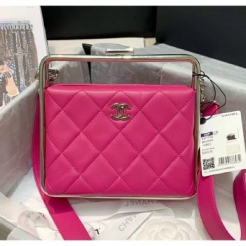 Chanel Lambskin &amp; Silver-Tone Metal Clutch AS1732 Rosy 2020 Collection AQ03641