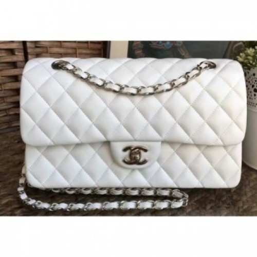 Chanel Classic Flap Medium Bag A1112 White in Sheepskin Leather with Silver Hardware AQ03232 Chanel Classic Flap Medium Bag A1112 White in Sheepskin Leather with Silver Hardware AQ03232