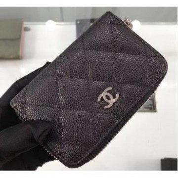 Chanel Grained Leather Classic Zipped Card Holder A69271 Black/Silver AQ02848