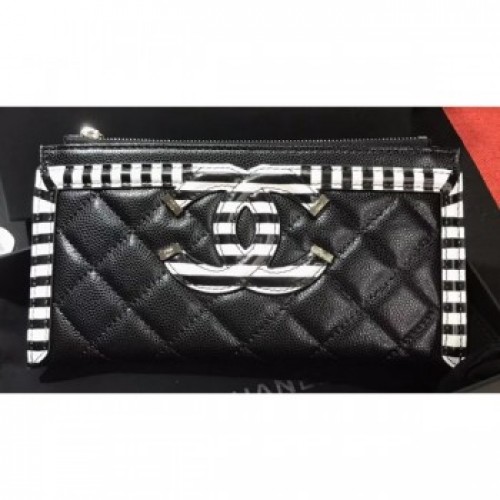 Chanel Striped Grained Calfskin CC Filigree Small Pouch Bag A81942 Black 2019 AQ04279 Chanel Striped Grained Calfskin CC Filigree Small Pouch Bag A81942 Black 2019 AQ04279