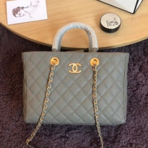 Chanel Quilted Grained Calfskin Small Shopping Bag Light Gray 2019 Collection AQ04376 Chanel Quilted Grained Calfskin Small Shopping Bag Light Gray 2019 Collection AQ04376