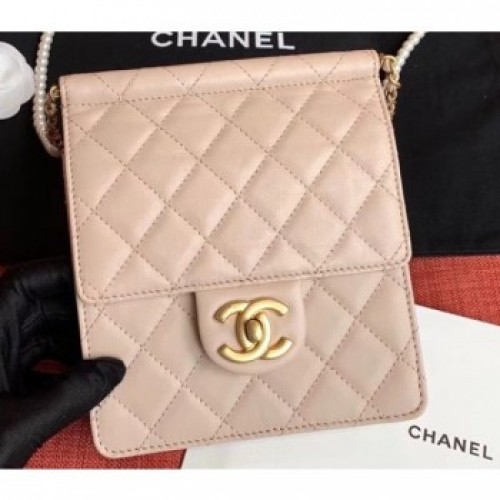 Chanel Lambskin with Pearls Mini Flap Bag AS0580 Apricot 2019 AQ02860 Chanel Lambskin with Pearls Mini Flap Bag AS0580 Apricot 2019 AQ02860