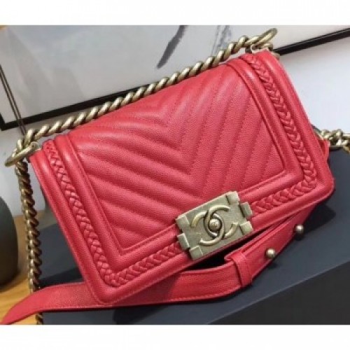 Chanel Chevron Boy Braided Small Flap Bag Red Cruise 2018 AQ01616